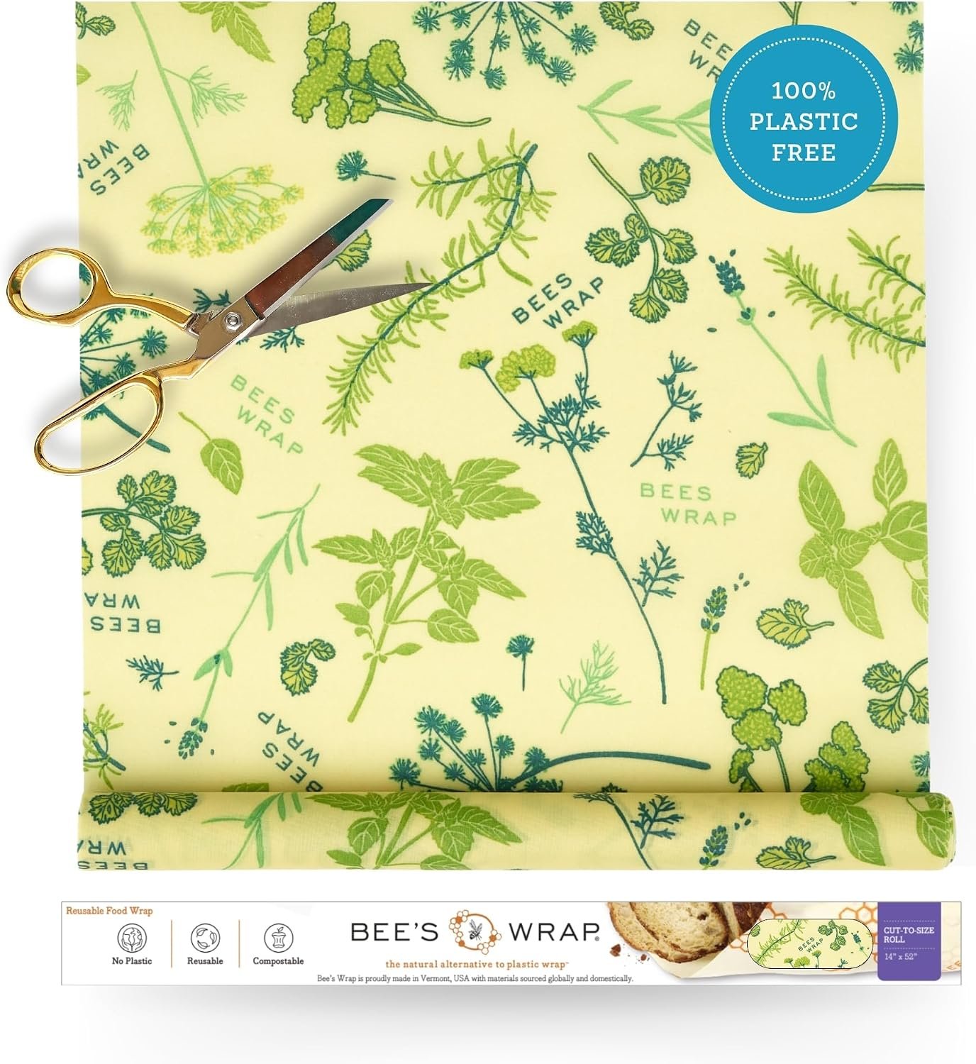 Bee’s Wrap Vegan Beeswax Wrap Roll, 14 x 52 in – Herb Garden