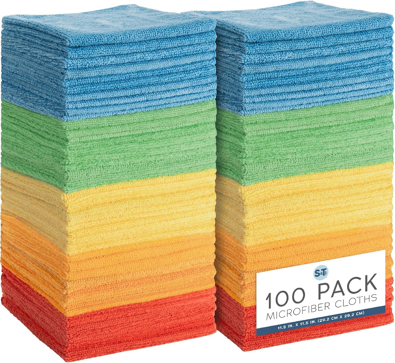 S&T INC. Microfiber Cleaning Cloth, 100 Pack, 11.5″ x 11.5″