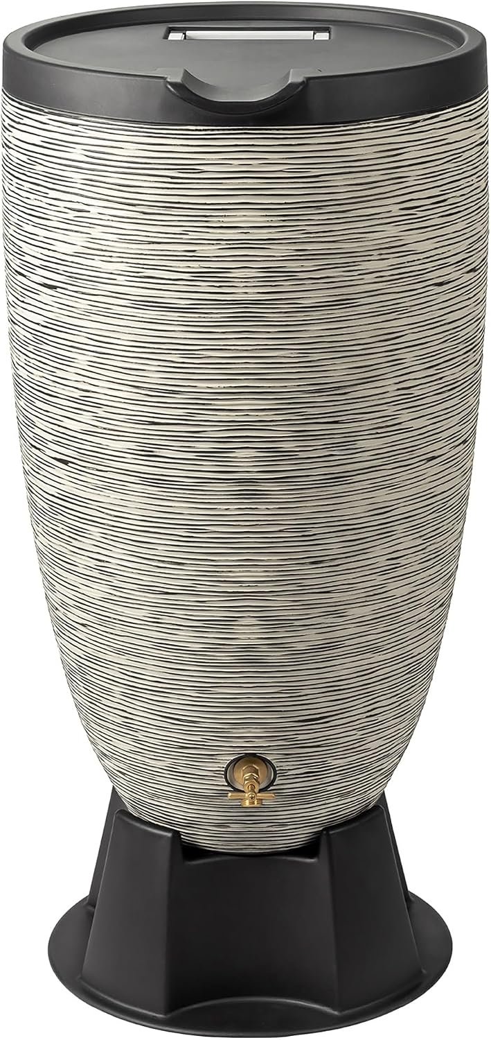 RTS Home Accents 50-Gallon Newport Rain Barrel with Stand and Removable Lid, Slate Color