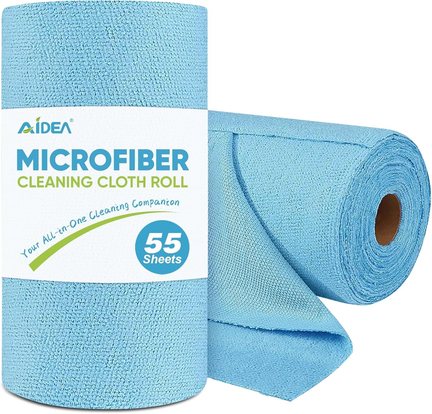AIDEA Microfiber Cleaning Cloth Roll, Blue Shop Towels 55 Sheets 11×9″