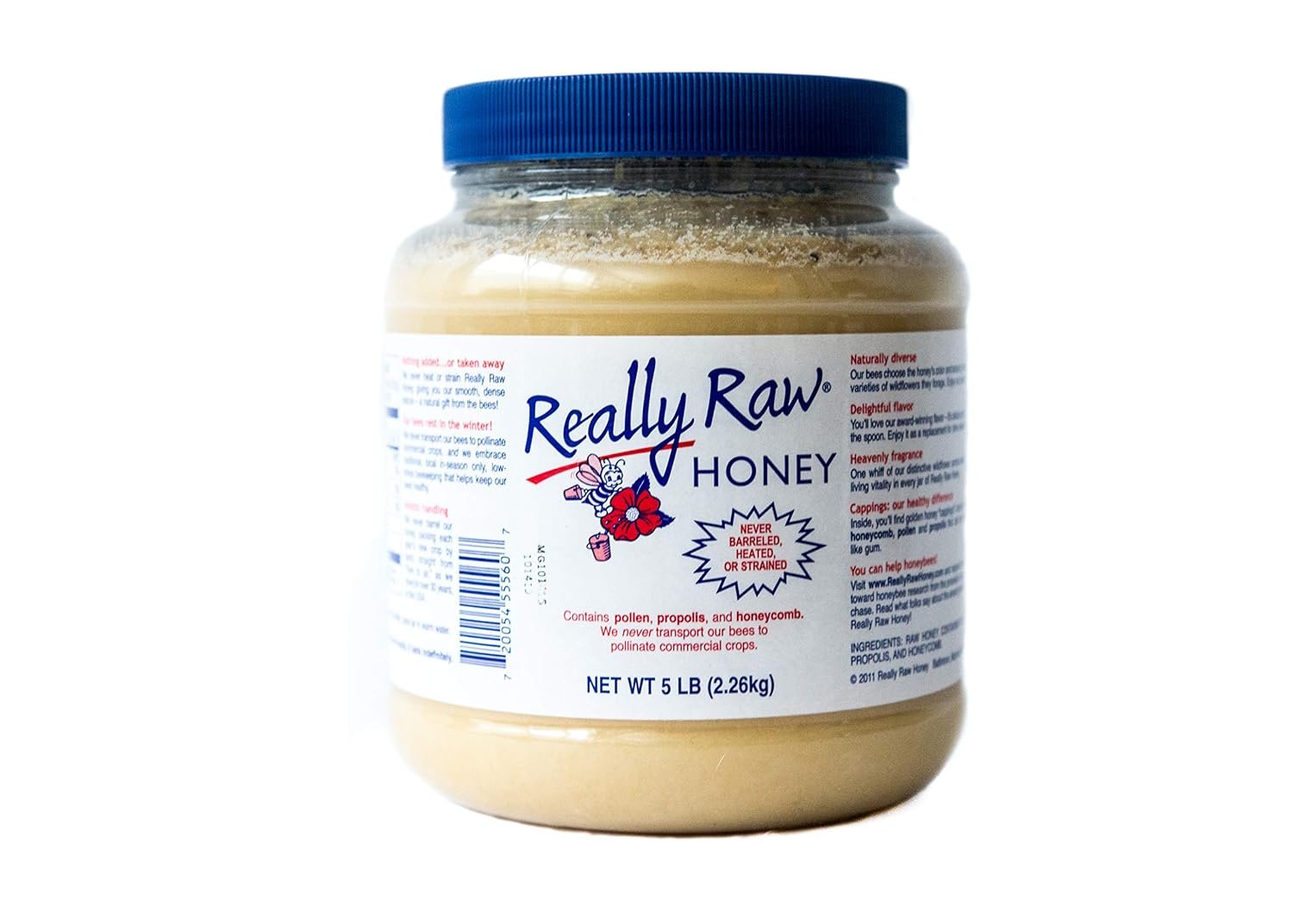 Really Raw Honey, Straight from the Hive, Never Heated or Filtered, Harvested from Small USA Family Farms, Smooth and Dense (5 Pound)