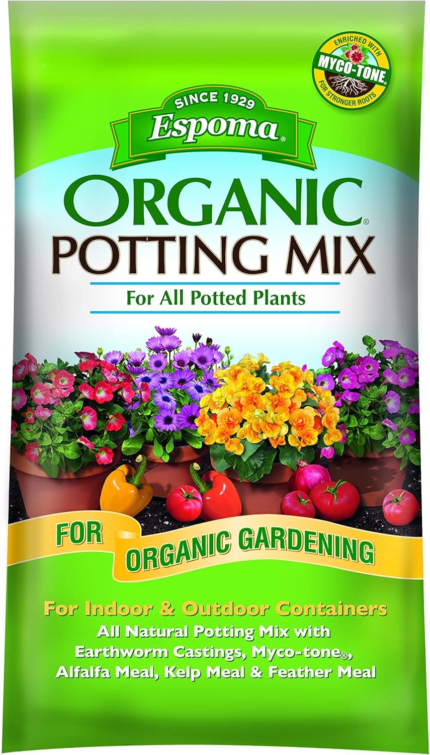 Espoma Organic Potting Soil Mix – All Natural Potting Mix For All Indoor & Outdoor Containers Including Herbs & Vegetables. For Organic Gardening, 1 Cubic Foot. bag. Pack of 1