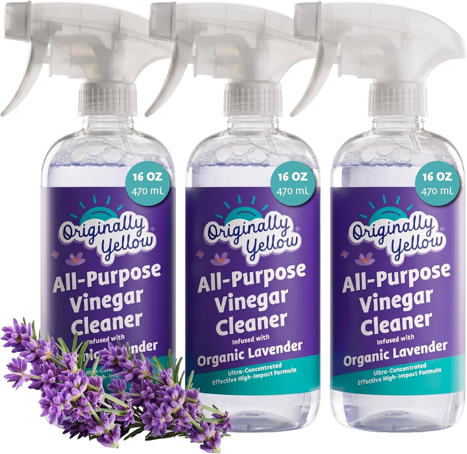 Originally Yellow Lavender distilled white vinegar for cleaning purpose Spray | Cleaning Vinegar For home | Living Room, Bathroom, & Kitchen | Plant-Derived All Purpose Cleaner Spray | 3 Pack