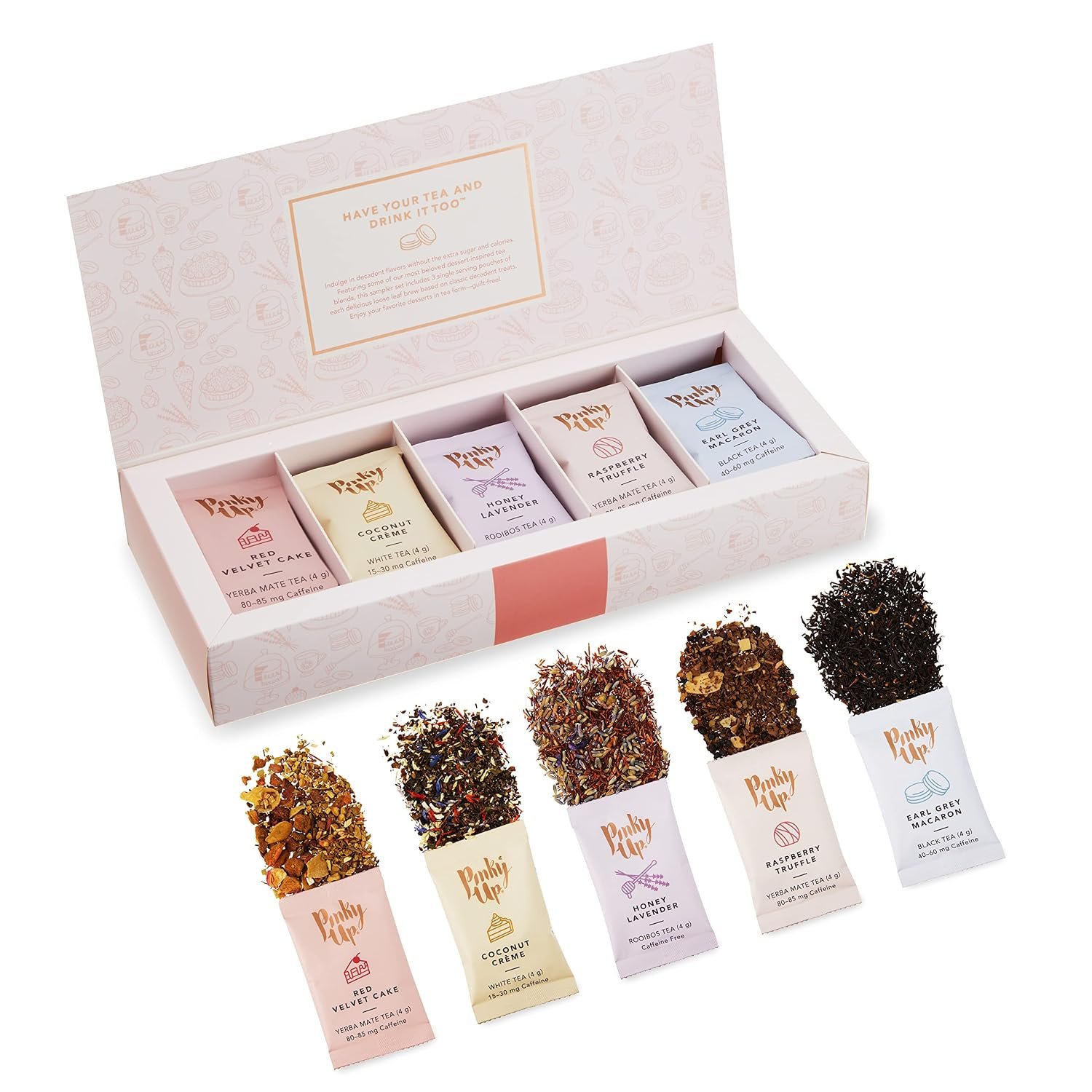 Pinky Up Loose Leaf Tea Sampler Set – Calorie Free Single Serving Loose Leaf Herbal Tea Variety Gift Pack, 15 Pouches