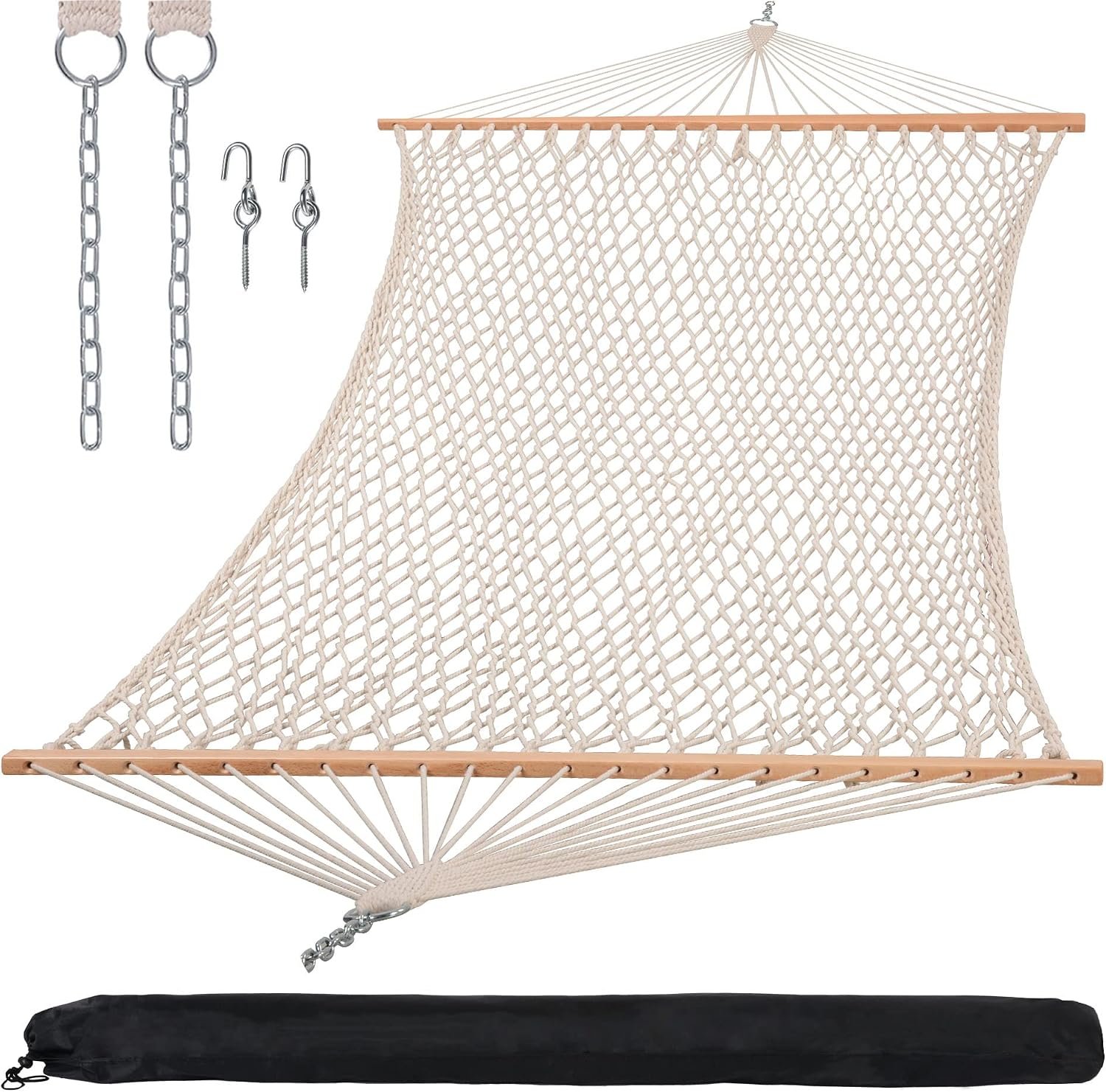SUNCREAT Traditional Rope Double Hammock, 450 lbs Capacity, Natural