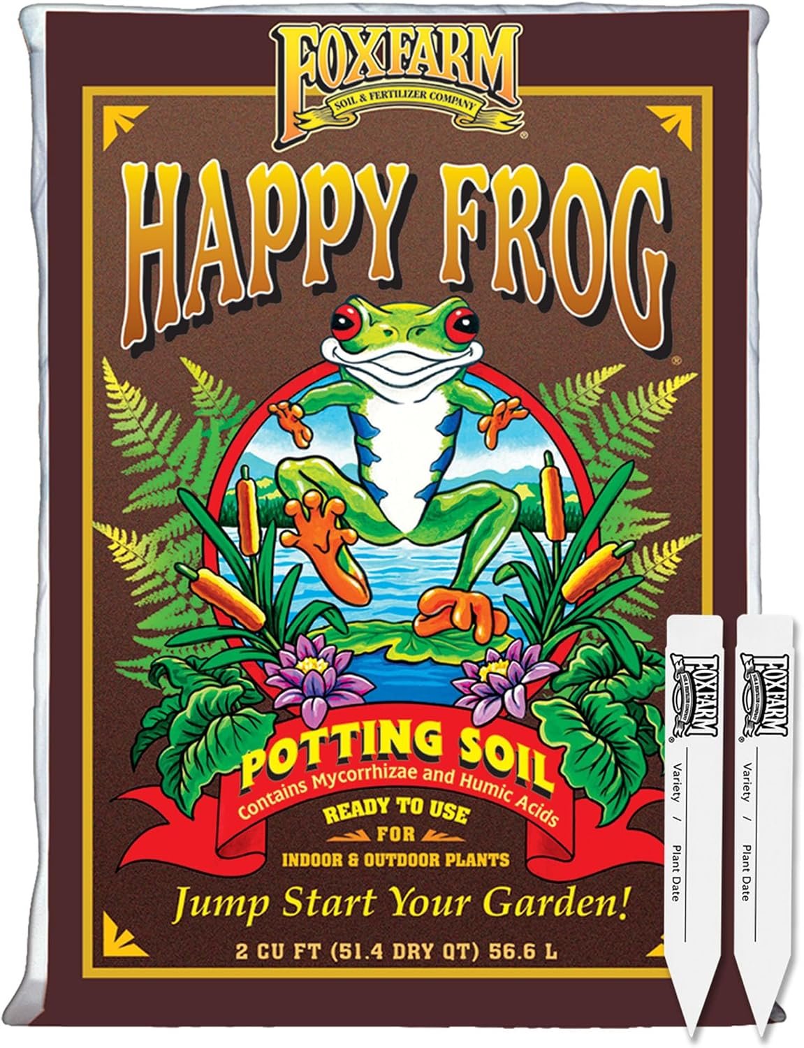 FoxFarm Happy Frog Potting Soil with 2 Plant Tags, 2 cu ft