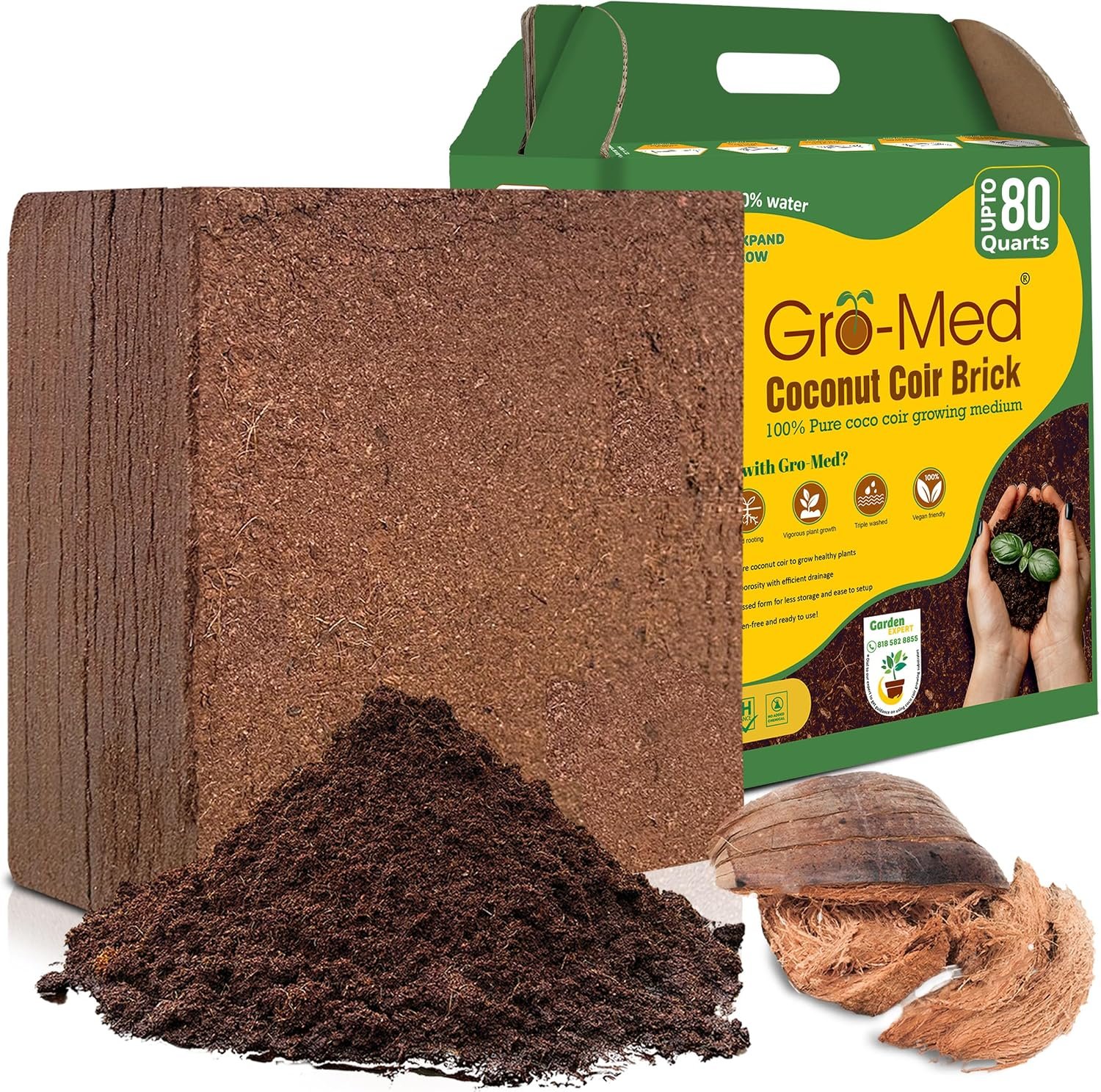 Gro-Med Organic Coco Coir Block Enriched with Plant Food Potting Soil 11 lb
