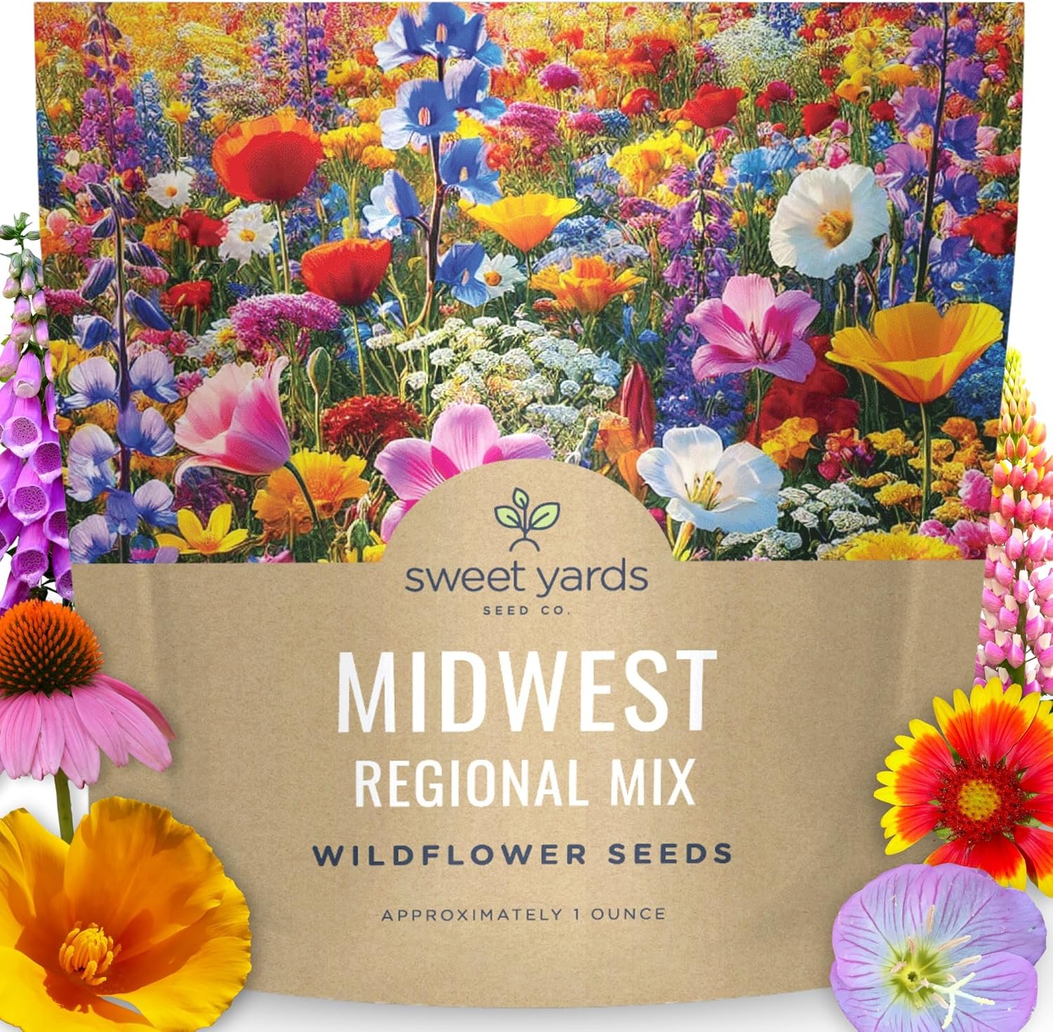 Midwest Regional Mix – Large 1 Ounce Packet – 15,000 Flower Seeds for Planting – Wildflower Mix