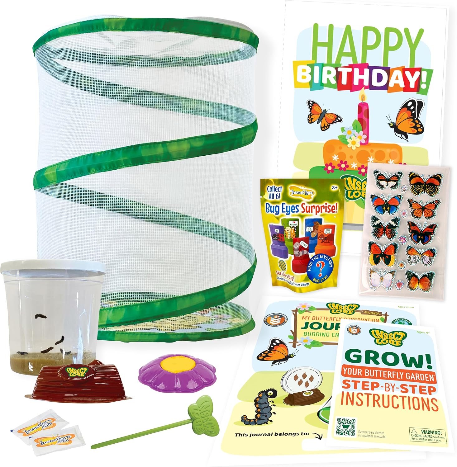 Insect Lore Butterfly Garden Birthday Kit – Includes Birthday Card for Recipient – STEM Gift for Kids – Raise and Release Live Caterpillars