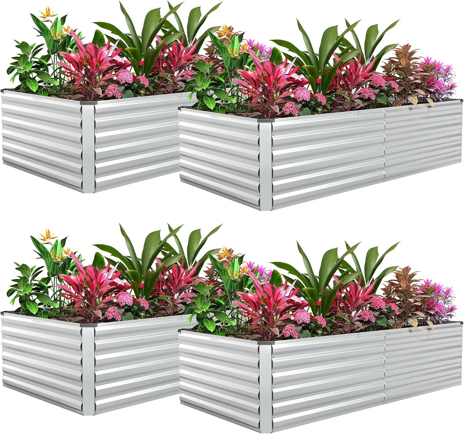FOOWIN 8x4x2ft Raised Garden Bed Outdoor, Galvanized Steel Garden Beds