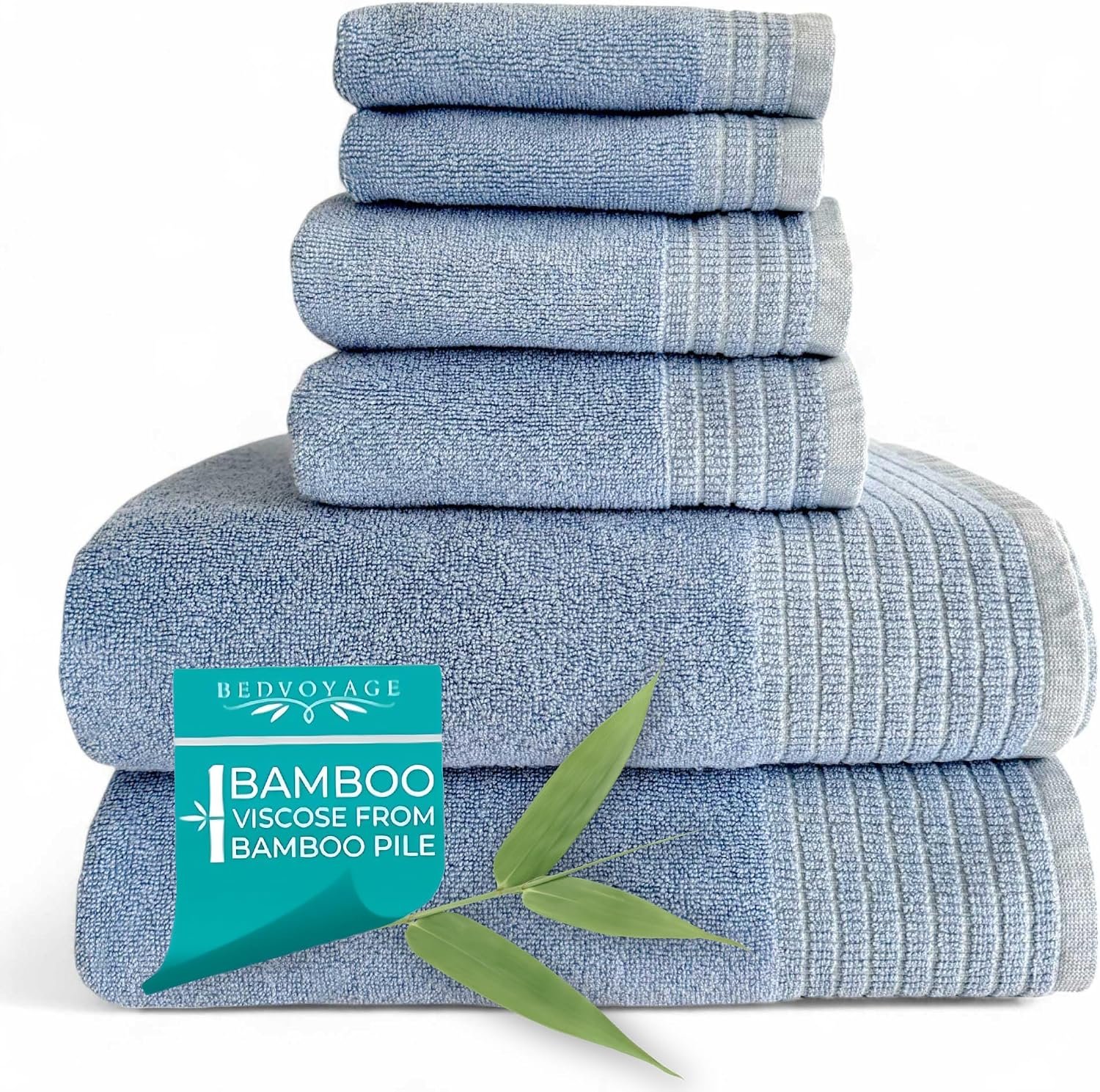 BedVoyage Luxury Bath Towels Set of 6 – Ultra Soft Plush Bathroom Towel Set – Highly Absorbent Viscose from Bamboo Bath Towels, Spa Towel 6pc Set for Body – Ocean
