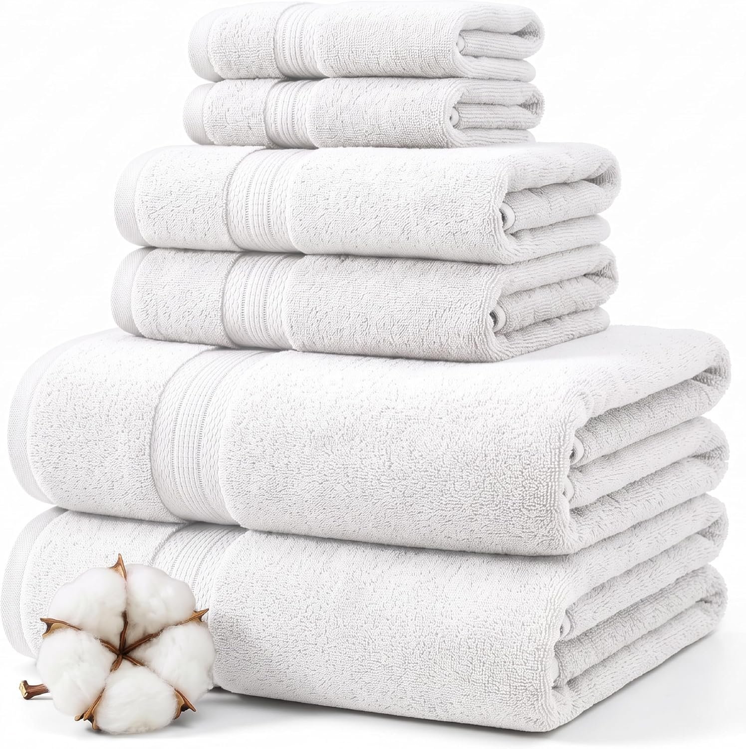 Modern Threads 6-Piece Rayon from Bamboo & Cotton Blend Towel Set – Ultra Soft & Absorbent, White