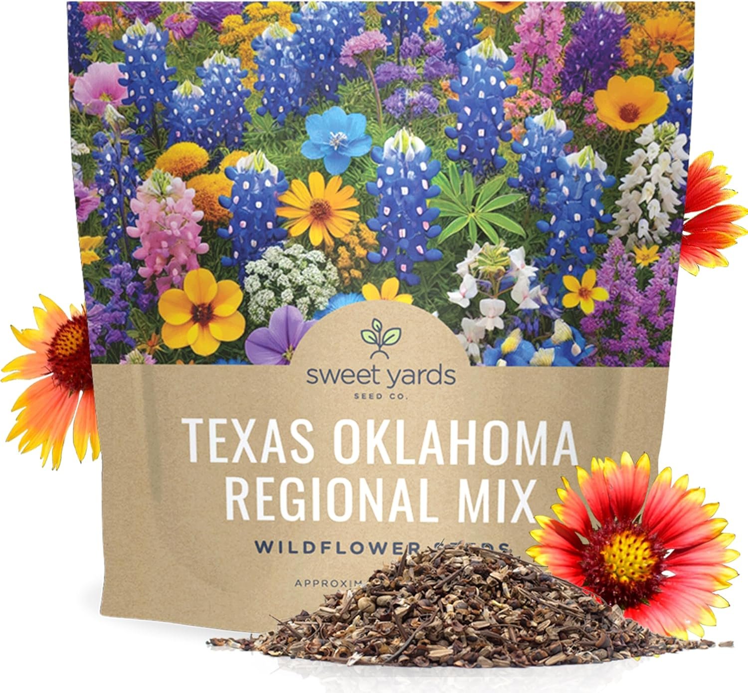 Texas Oklahoma Wildflower Seeds Mixture – Bulk 1 Ounce Packet – Over 15,000 Native Seeds – Open Pollinated and Non GMO