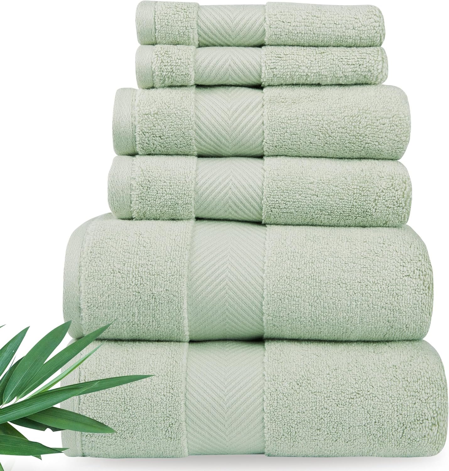 Alusa Home Ultra Soft & Plush Viscose from Bamboo Bath Towels – 700 GSM Luxury Bath Towels – 6 Piece Set – Super Absorbent & Quick Drying (Eucalyptus Green)