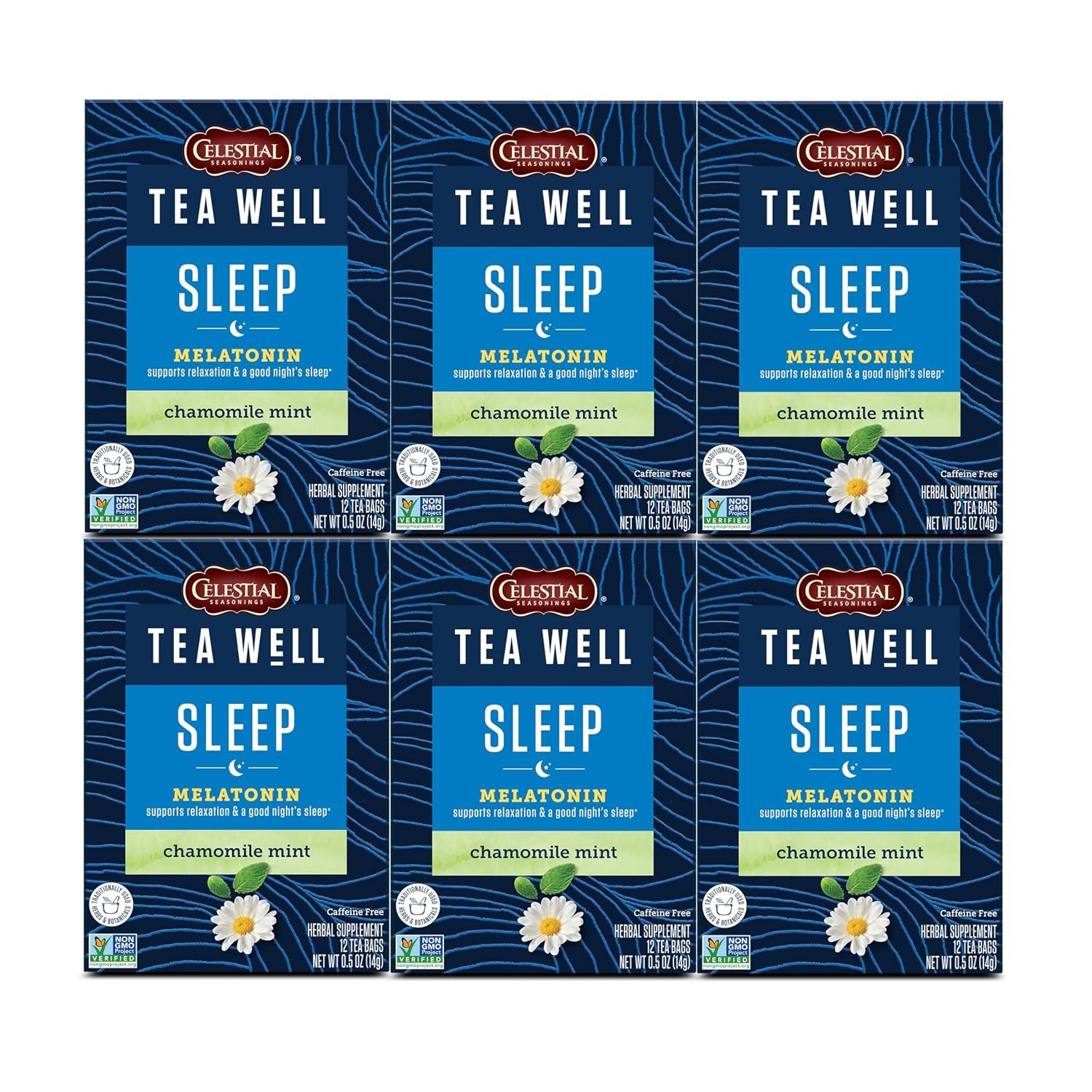 Celestial Seasonings TeaWell Herbal Tea, Sleep with Melatonin, Chamomile Mint, Caffeine Free Wellness Tea, 12 Tea Bags (Pack of 6)