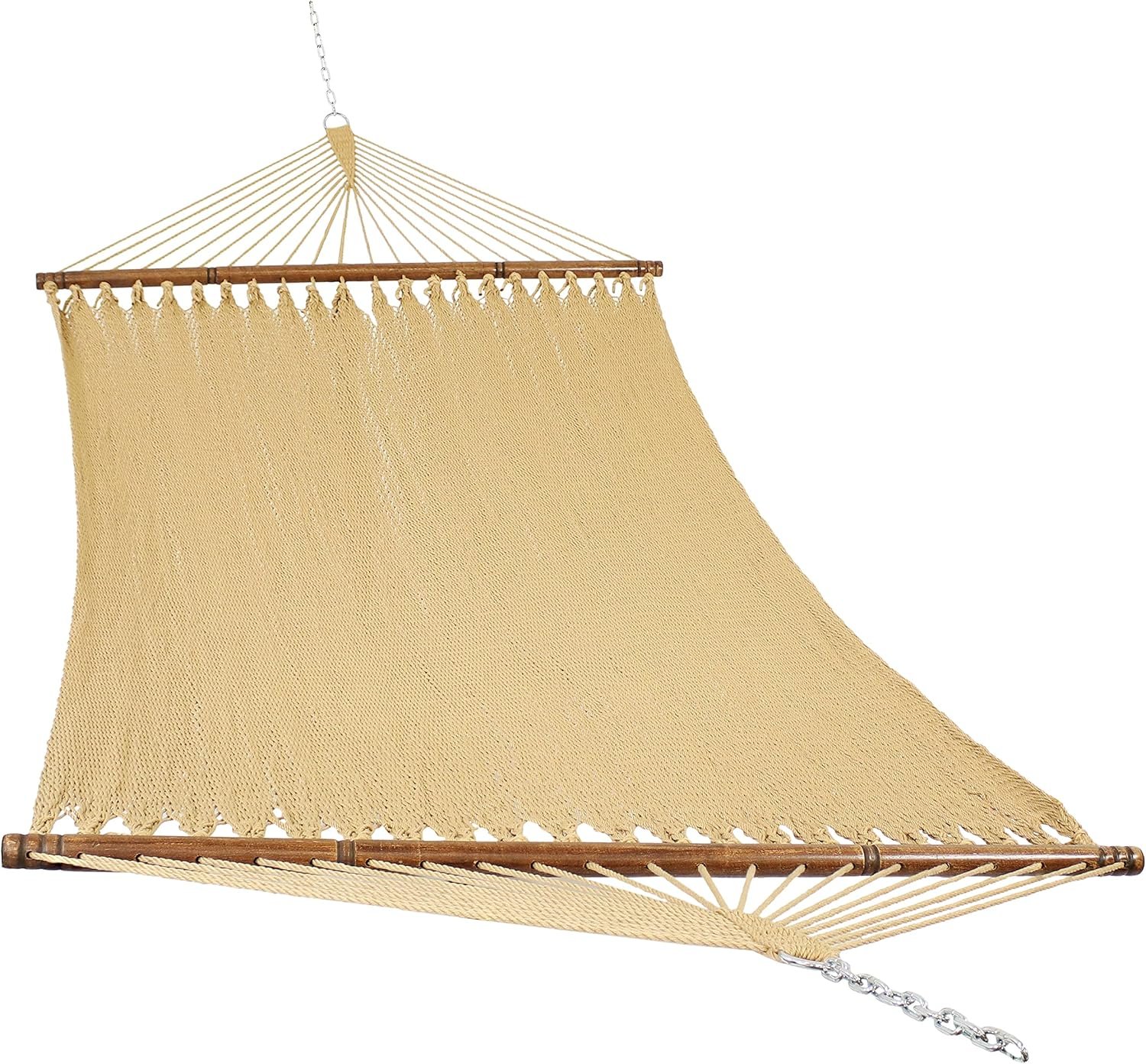 Sunnydaze 75″ x 55″ Bed, Heavy-Duty Double Rope Hammock for Outside, Tan