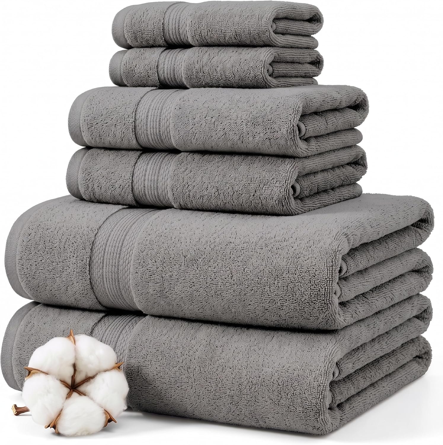 Modern Threads 6-Piece Rayon from Bamboo & Cotton Blend Towel Set – Ultra Soft & Absorbent, Gray