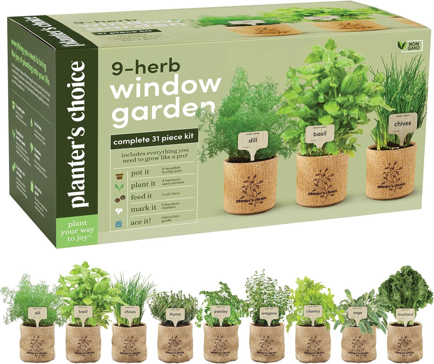 9 Herb Indoor Window Garden Kit – House Plants Seeds – Birthday Gifts